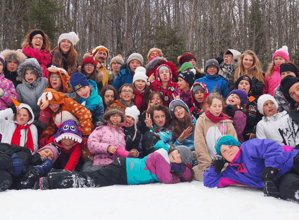 group of children gathered for a snow day