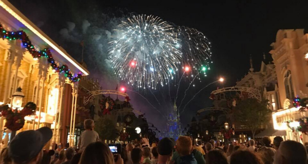 Crowd of people looking at fireworks