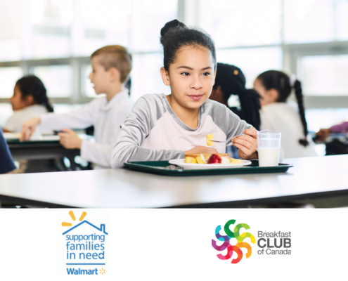 Child eating breakfast in cafeteria