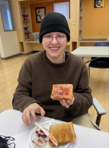 Student eating toast