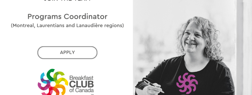 Job Opening Programs Coordinator (Montreal, Laurentians and Lanaudière regions)